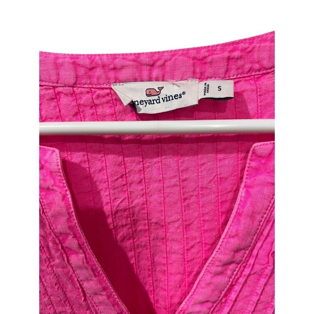 Vineyard Vines Womens Small Pink Pleated Tunic Top 100% Linen Long Sleeve - Picture 3 of 8